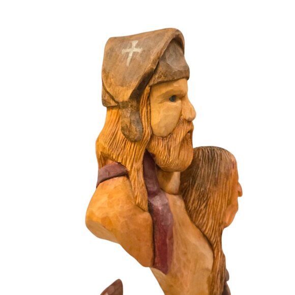 Carved Sculpture Of Two Faces  Viking  Native American Signed Art Handmade - Picture 3 of 16